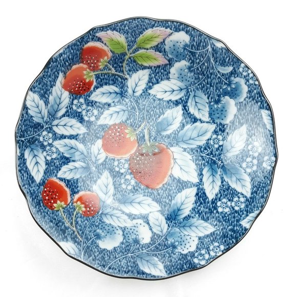 Andrea By Sadek Vintage Blue Floral Leaf & Strawberry Design Bowls Set Of 3 - Picture 6 of 12